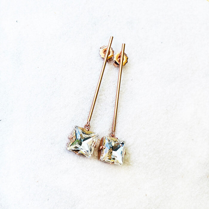 rose gold dangle earrings with clear Swarovski