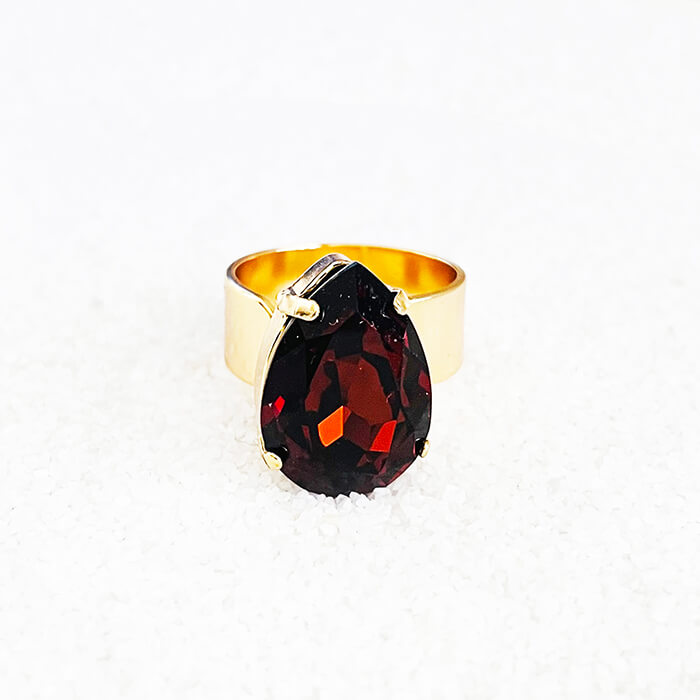 Swarovski Pear Ring with Amber Swarovski Crystal with a 24k Gold plating 