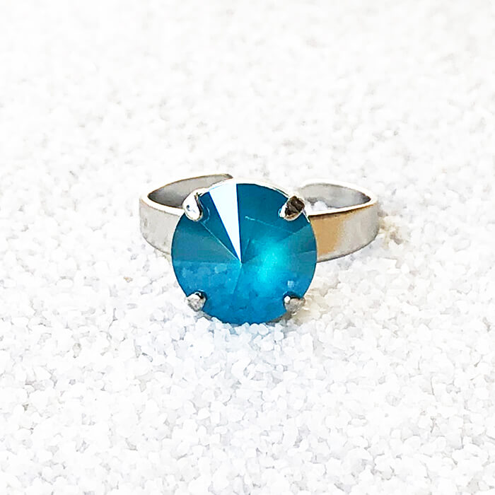 elegant silver fashion ring with azure blue swarovski elements 