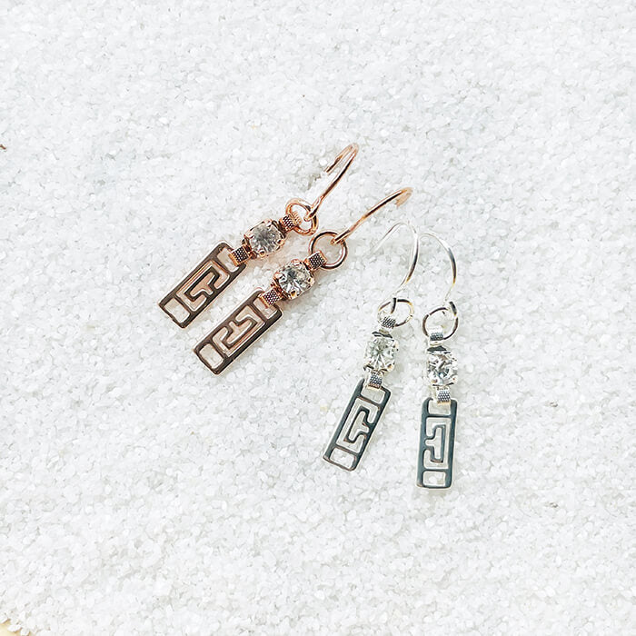 Dainty Drop Earrings with Swarovski Crystal in Rose Gold and Silver 
