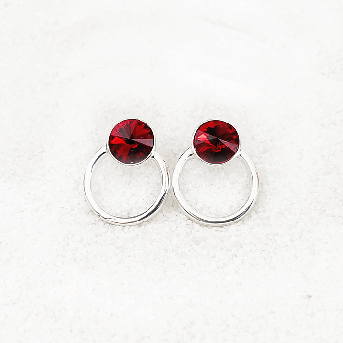 Swarovski Red Earrings set in rhodium silver