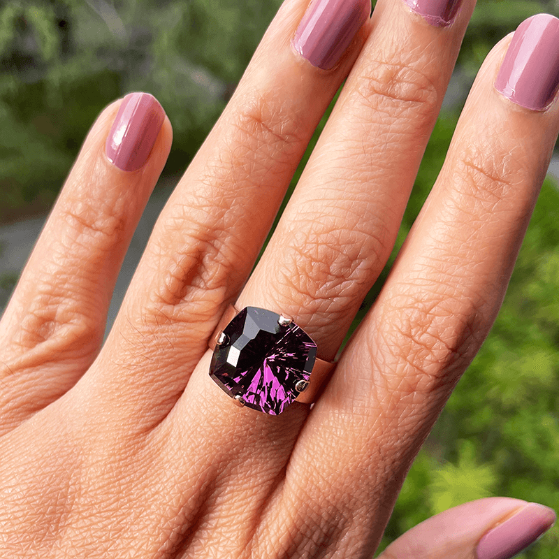 Amethyst Swarovski Ring, adjustable ring. As worn.