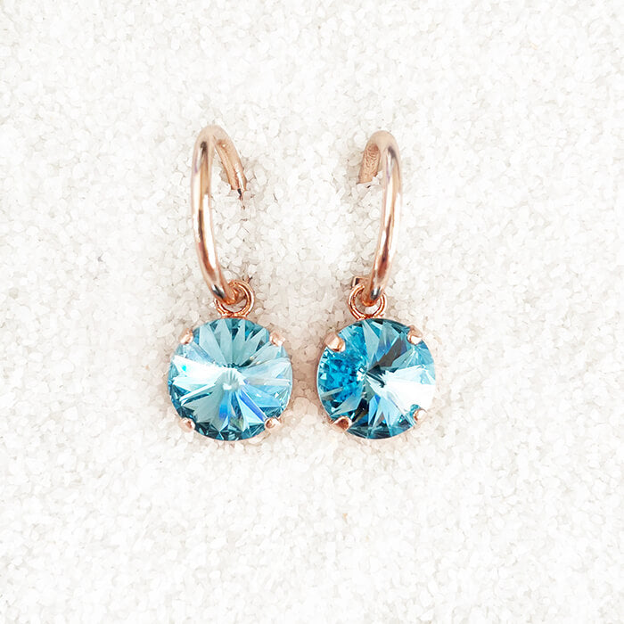 Aquamarine Swarovski Earrings set in rose gold