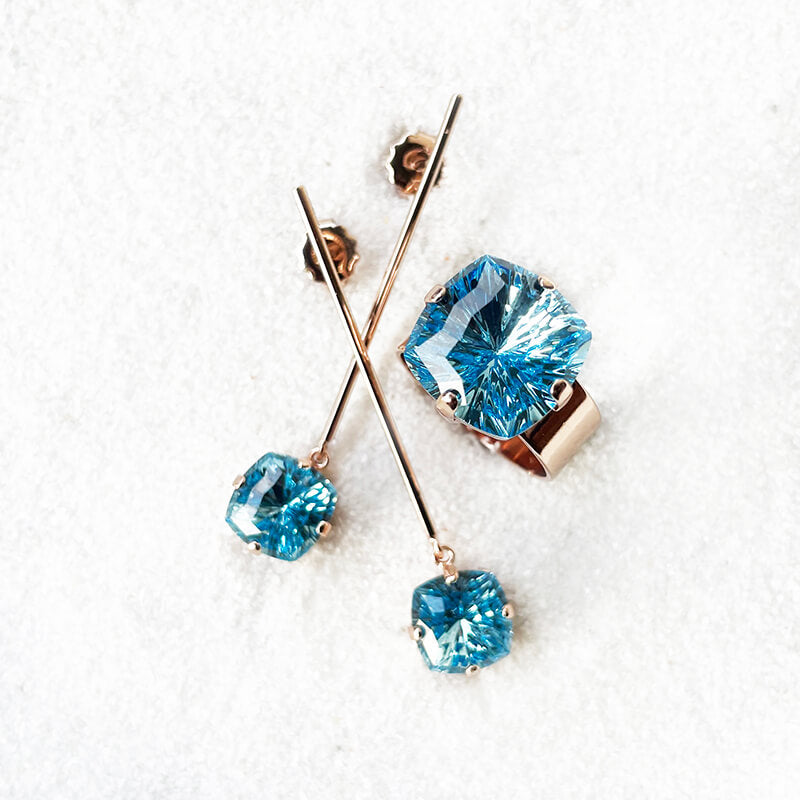 Blue Swarovski crystal ring and dangle earrings