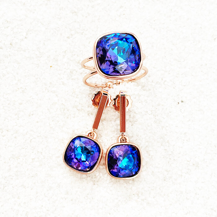 purple Swarovski ring and purple swarovski earrings