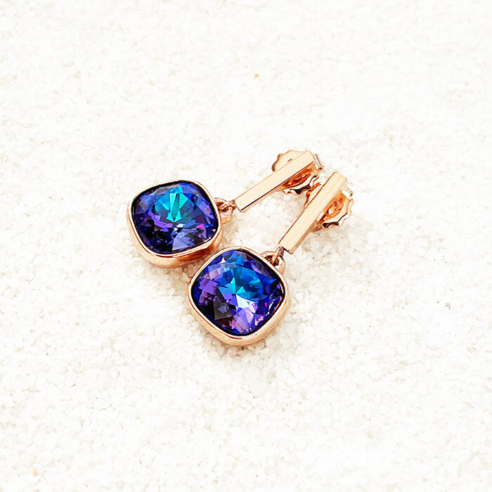 purple Swarovski earrings set in rose gold finish