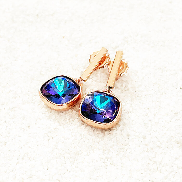 rose gold earrings with purple swarovski
