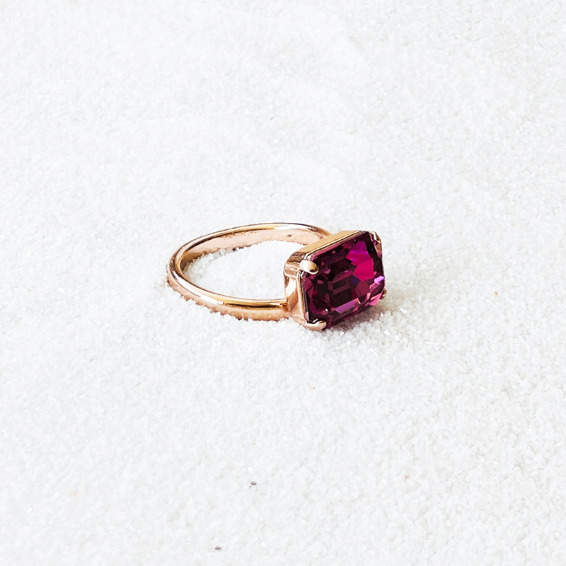 Swarovski pink ring, adjustable ring.  band view