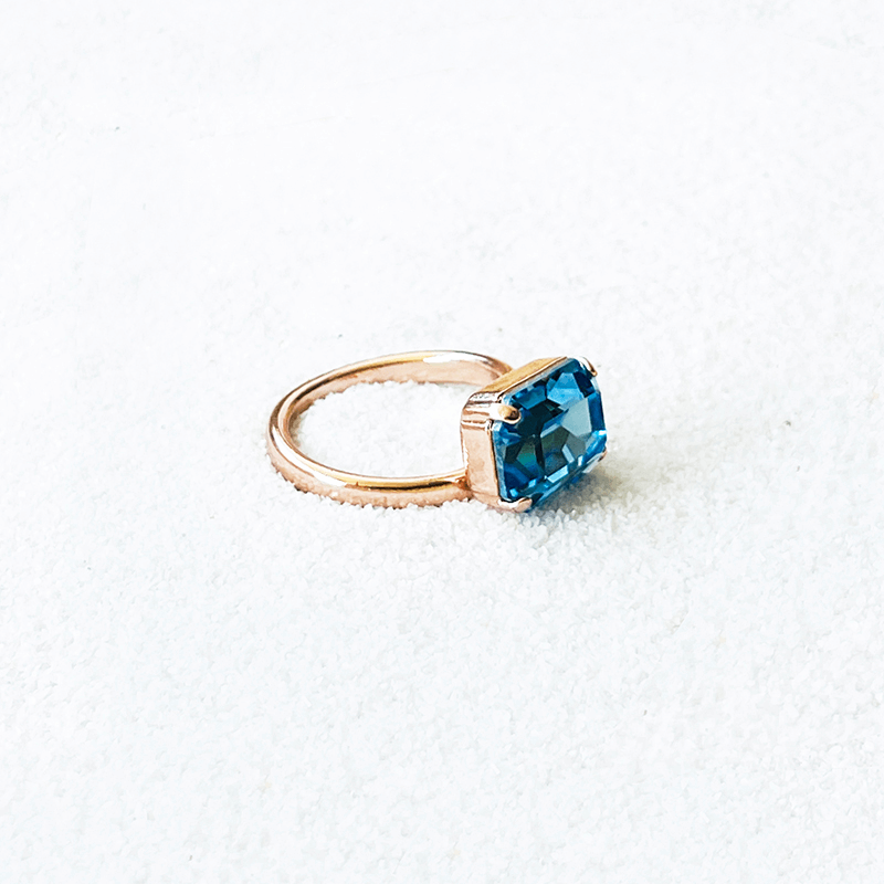 Swarovski Blue Ring, adjustable. side view
