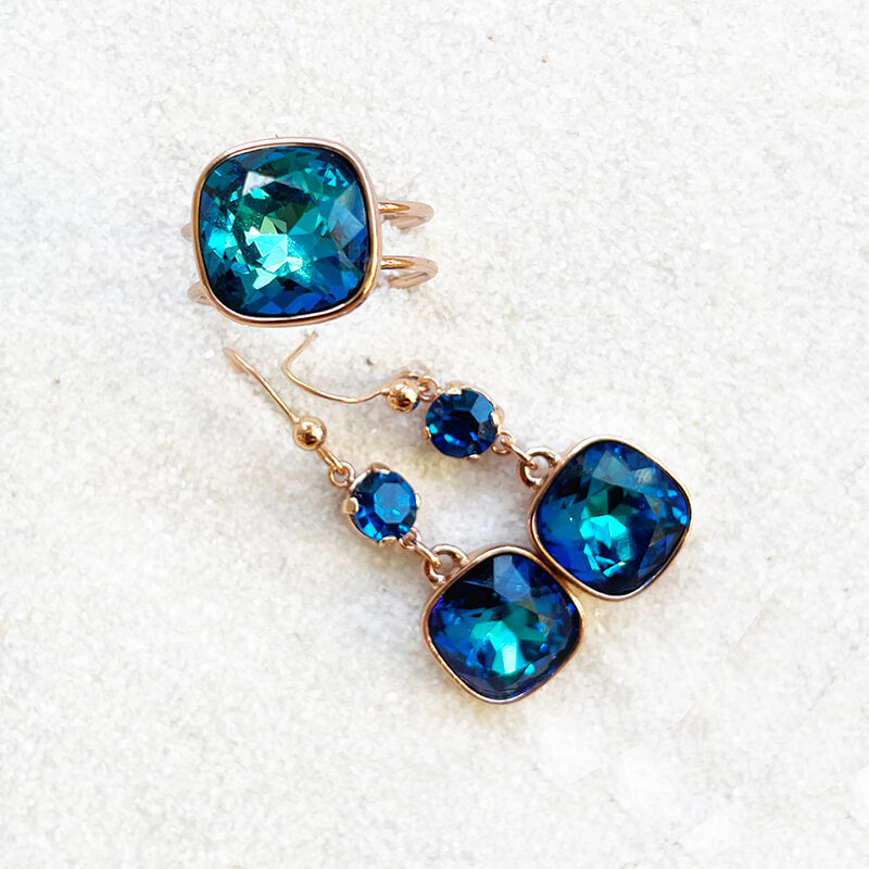 Swarovski dangle earrings and adjustable ring Australia