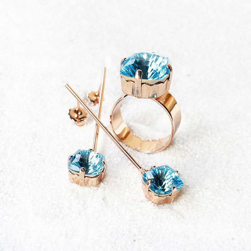 Swarovski Dangle earrings with adjustable ring in Aquamarine Swarovski