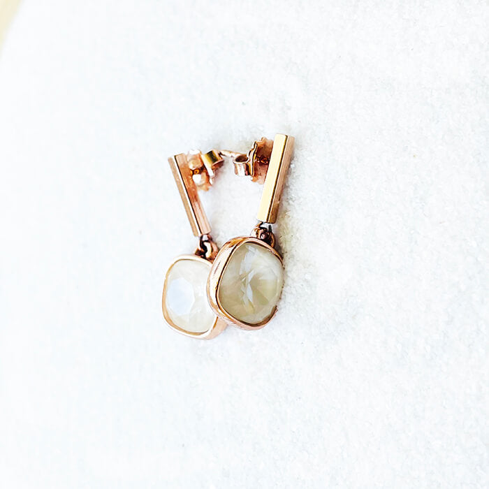 Swarovski drop earrings with rose gold finish side view