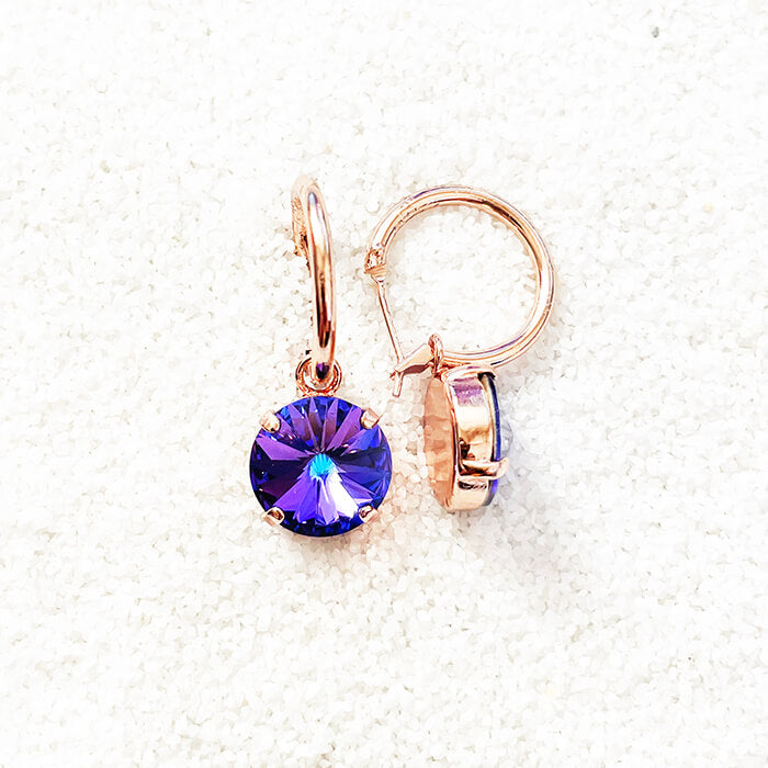 Purple Swarovski Earrings set in rose gold 