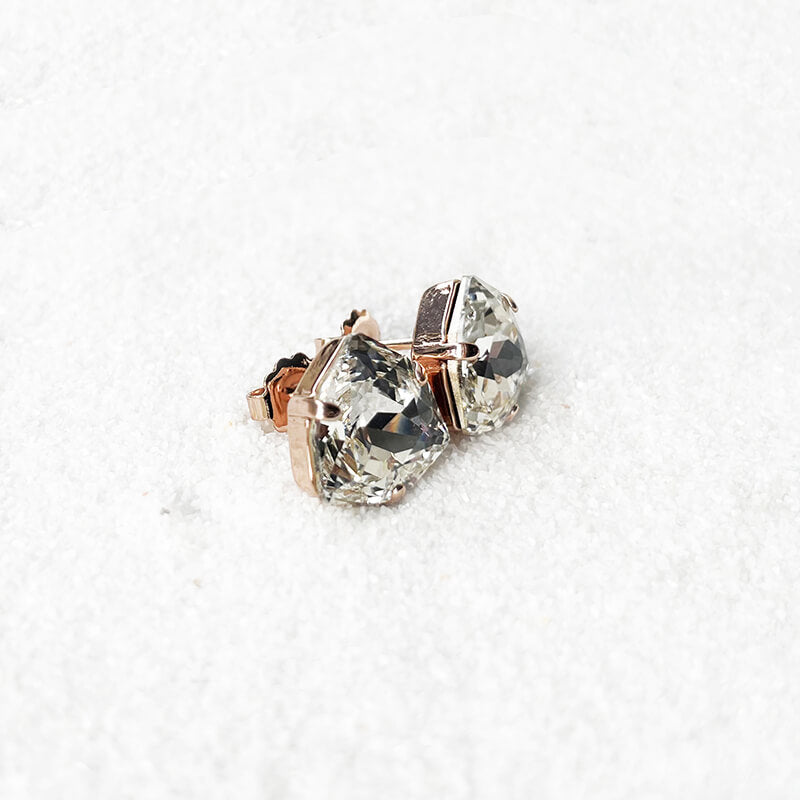 Swarovski stud earrings with rose gold plating side view