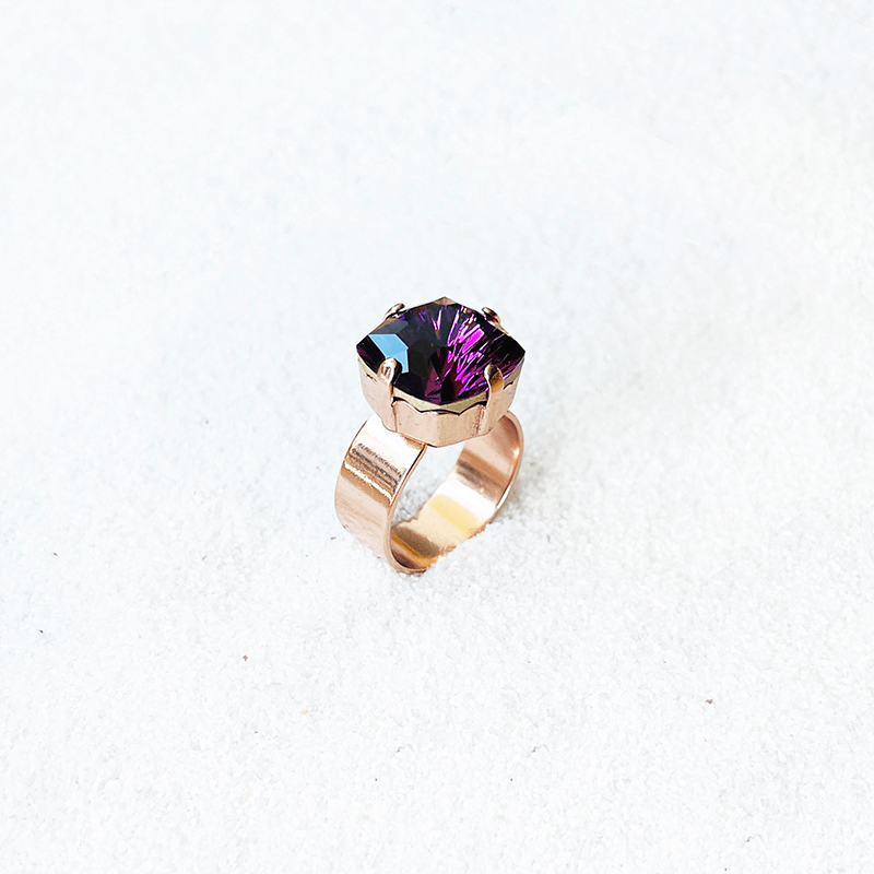Amethyst Swarovski Ring, adjustable ring.  band view