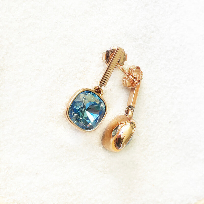 Blue Swarovski drop earrings side 