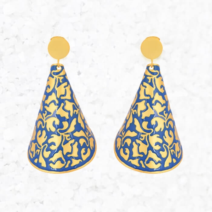 dangle earrings gold and blue