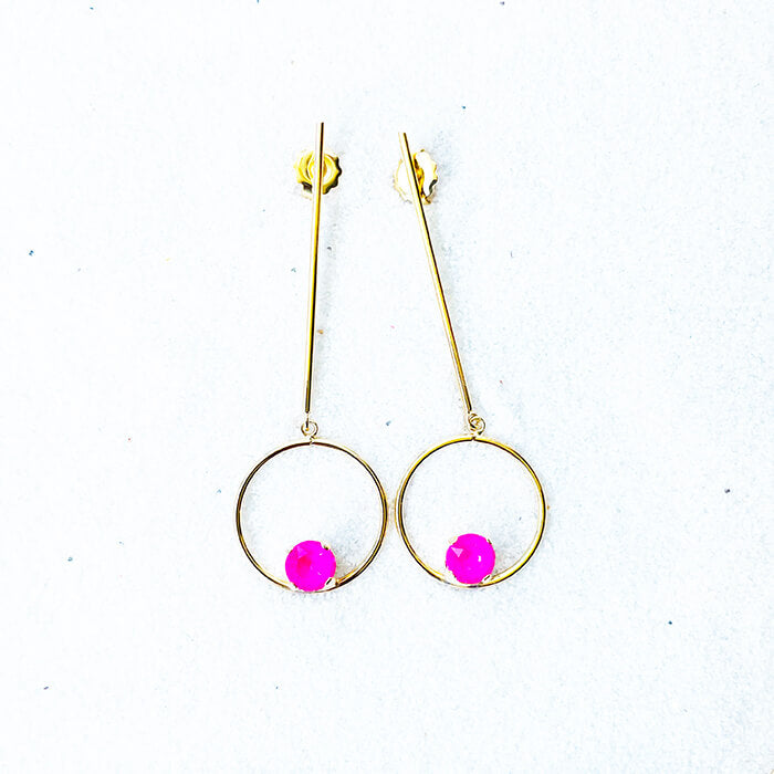 gold dangle earrings with hot pink swarovski elegant