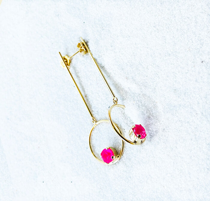 gold dangle earrings with hot pink swarovski australia