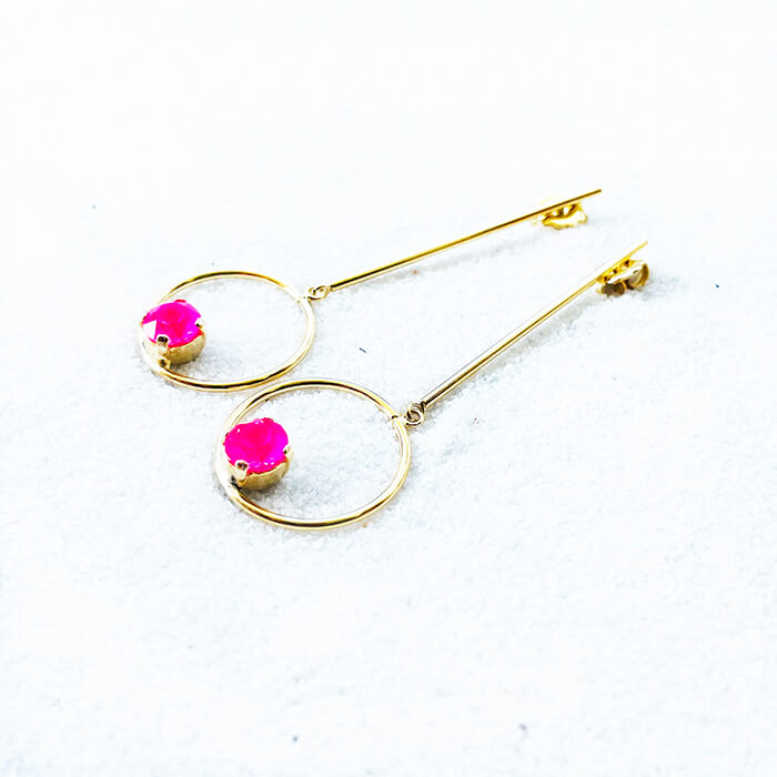 gold dangle earrings with hot pink swarovski