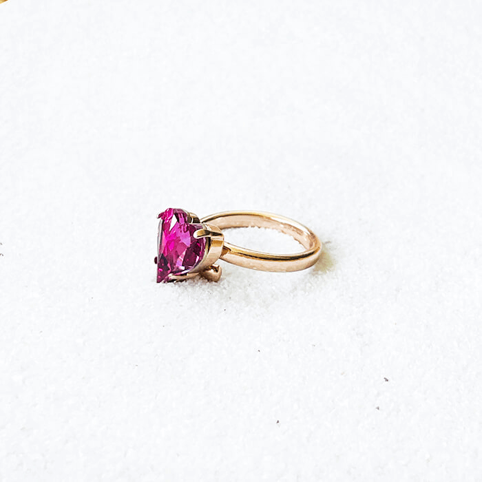 heart shaped ring with pink Swarovski - this is an adjustable ring. 