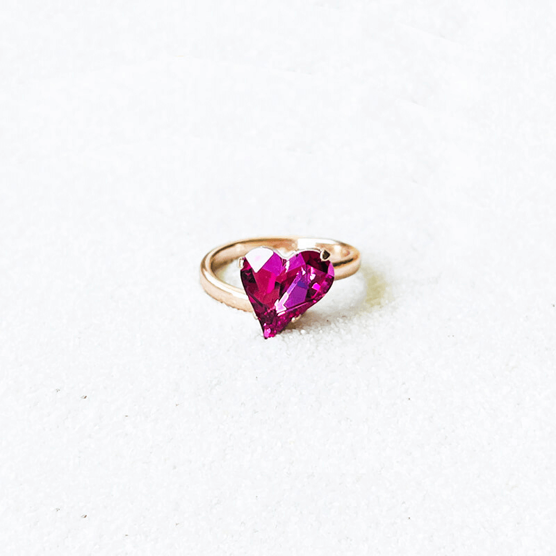 heart shaped ring with pink Swarovski - this is an adjustable ring.  