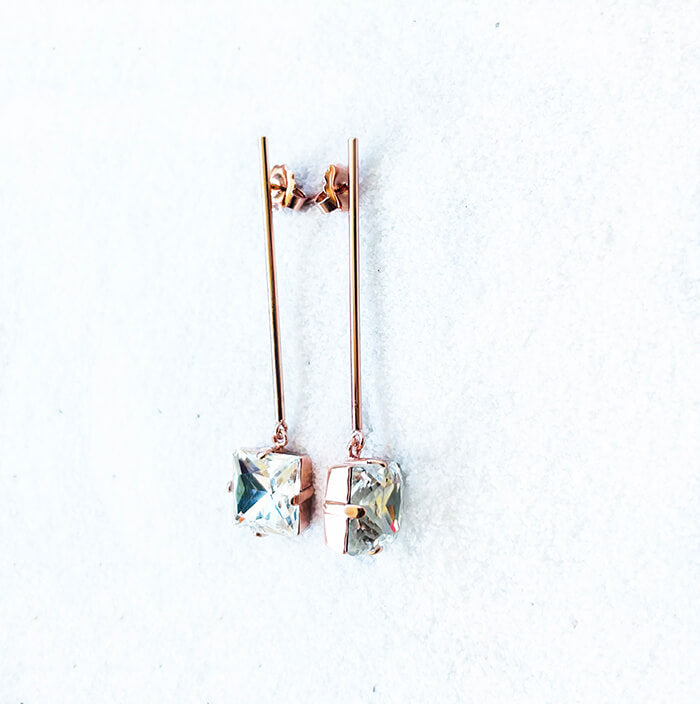rose gold dangle earrings with clear Swarovski elegant