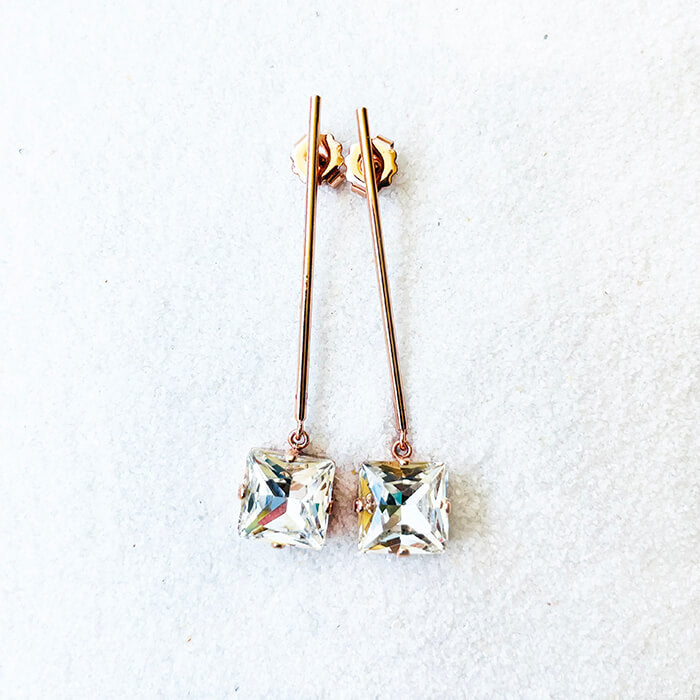 rose gold dangle earrings with clear Swarovski unique