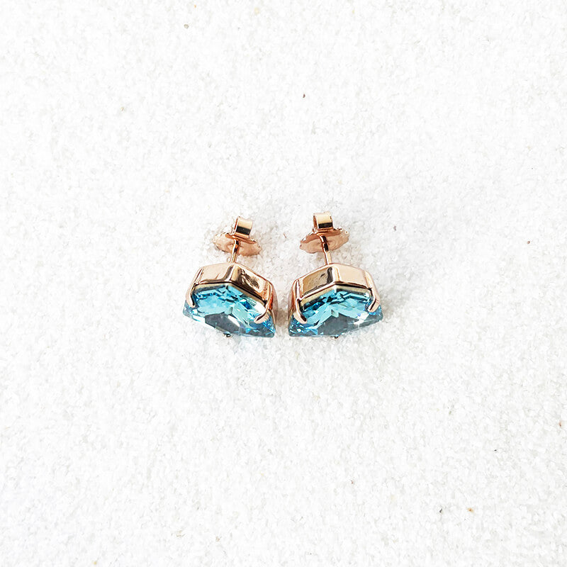 Aquamarine stud earrings with a blue swarovski set in rose gold Australia