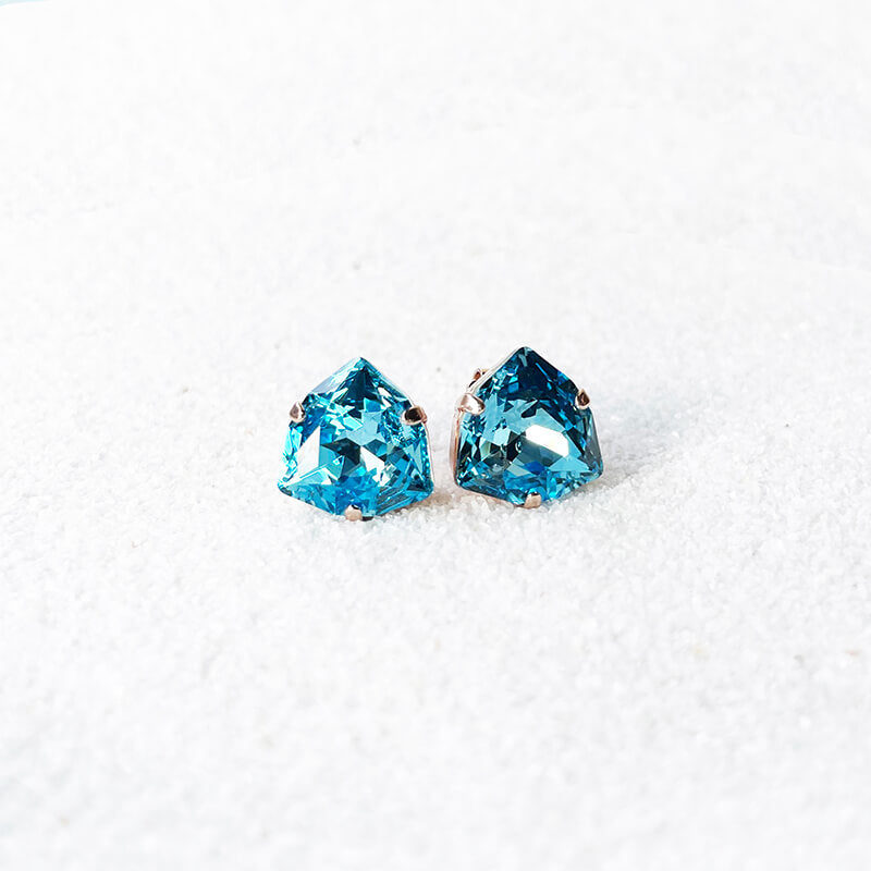 Aquamarine stud earrings with a blue Swarovski set in rose gold Australia