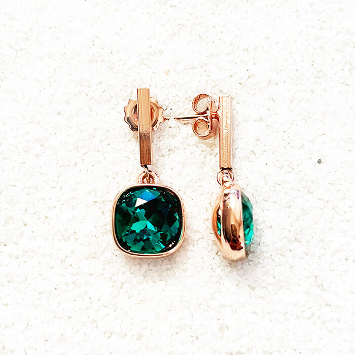 Emerald green earrings swarovski side view