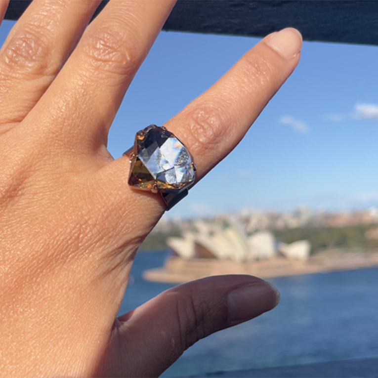 statement ring with swarovski 4928 crustal copper adjustable ring