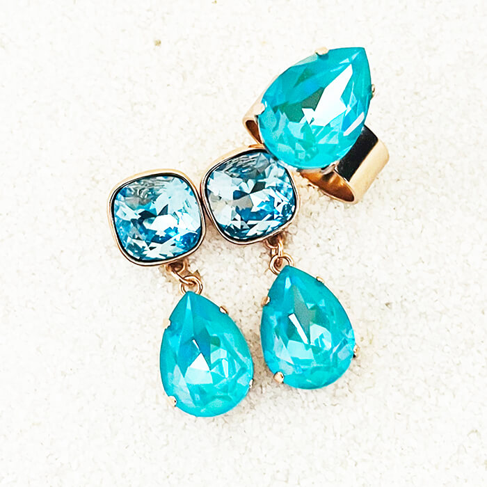 Blue Swarovski Crystal Ring and earrings