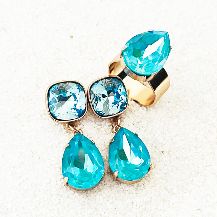 Blue Swarovski Crystal Ring and Earrings