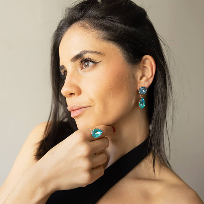  Blue Swarovski Crystal Ring on model