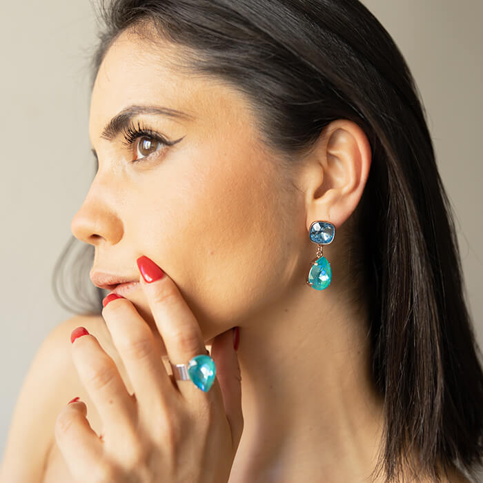 Blue Swarovski Crystal Ring on model