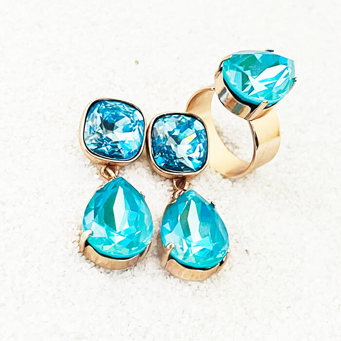 Blue Swarovski Earrings and Ring
