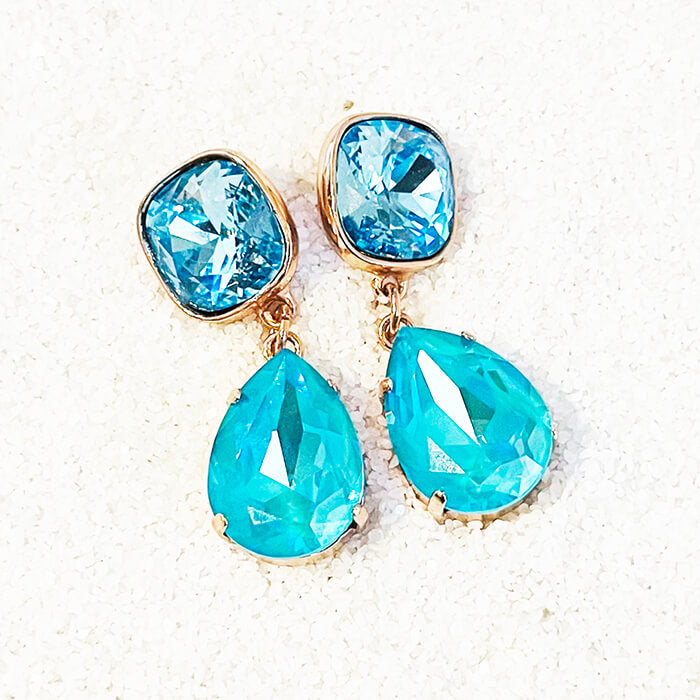 Blue Swarovski Earrings close up 