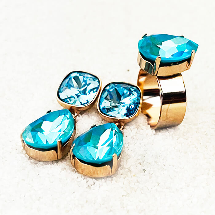 Blue Swarovski Earrings set in rose gold 