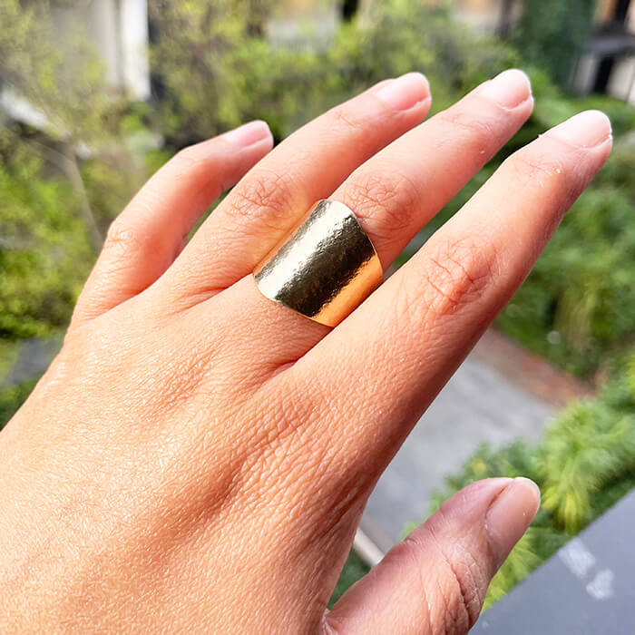 Hammered Gold Ring on hand 