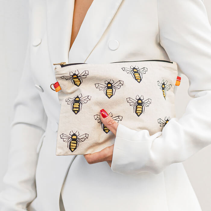 Bees Hand Embroidered on bag handmade all cotton bag