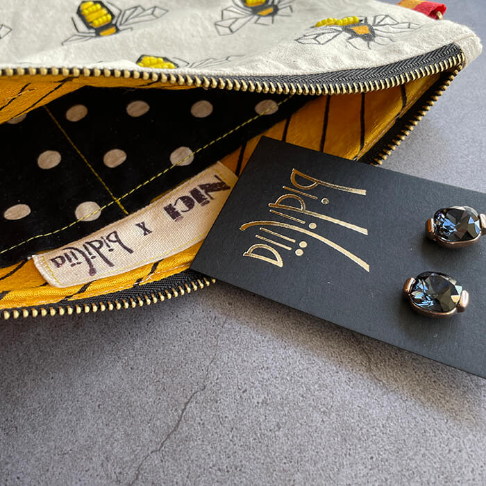 Bees Hand Embroidered on bag handmade all cotton bag details 