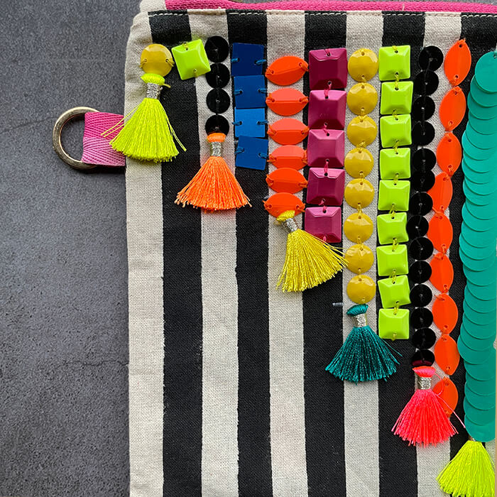 hand embroidered bag | quirky sequin designer bag close up