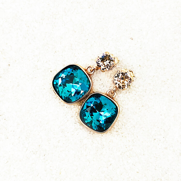 Indicolite Swarovski drop earrings with rose gold swarovski 