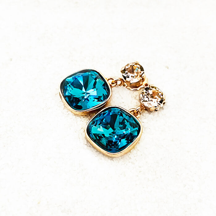 Indicolite Swarovski drop earrings rose gold