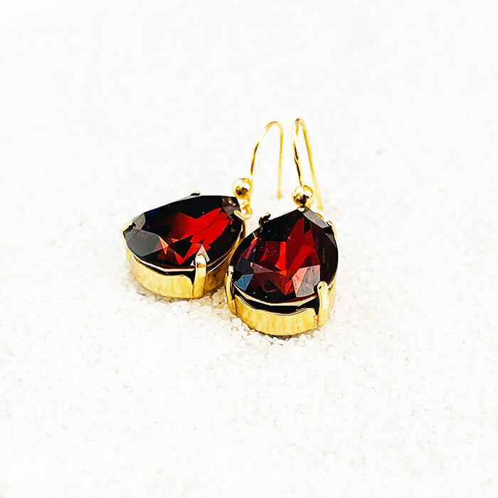 Pear Drop Earrings with Amber Swarovskis close view