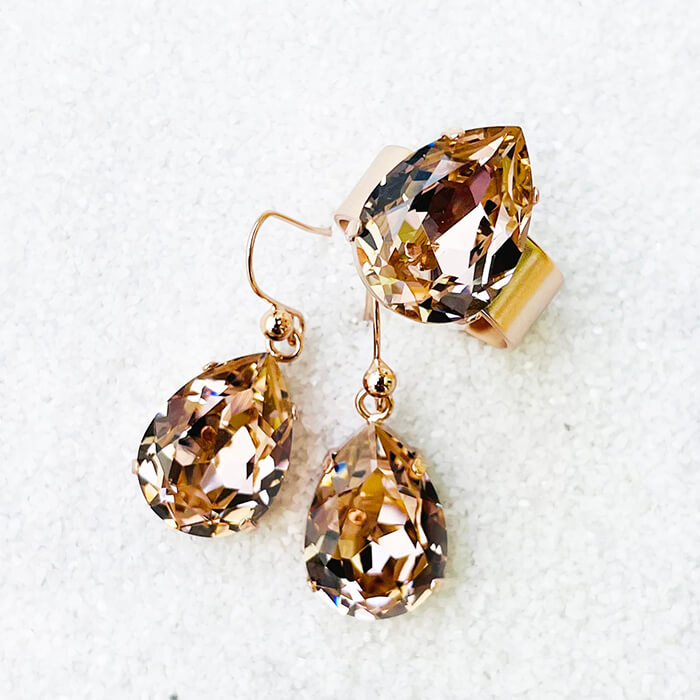 Rose Gold Swarovski RIng and Earrings 