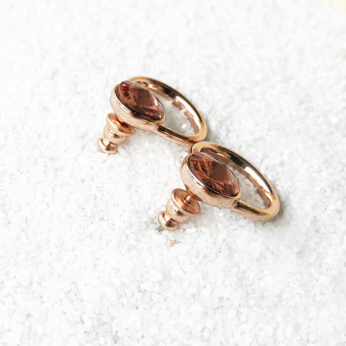 rose gold stud earrings with blush rose swarovski set in rose gold back view