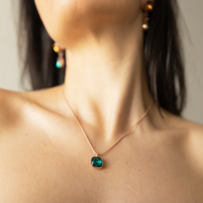 Swarovski Emerald Pendant on model