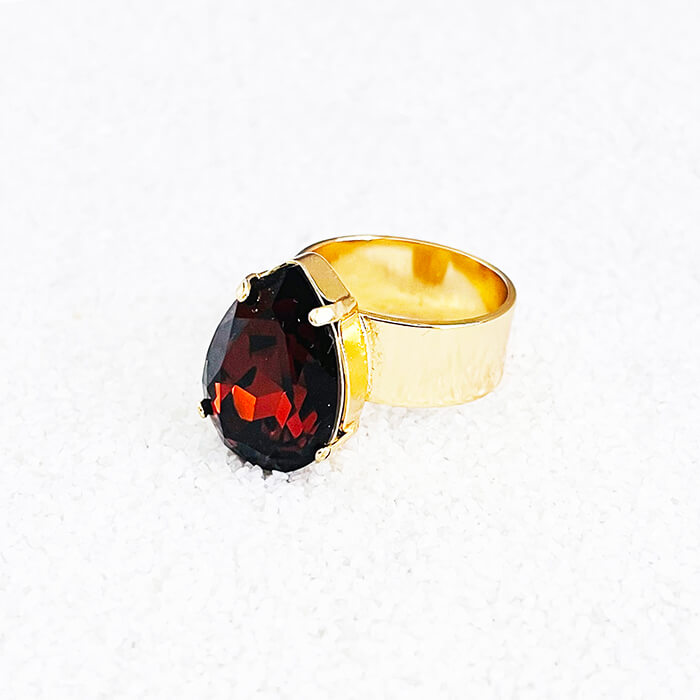 Swarovski Pear Ring with Amber Swarovski Crystal with a 24k Gold plating elegant